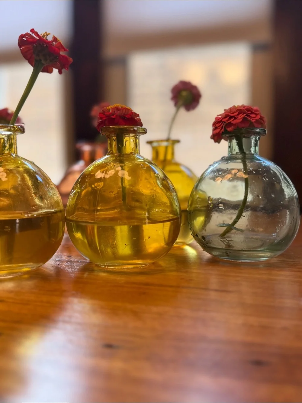 Art Glass Bud Vases - Set of 8 (Yellow, Orange, Green)